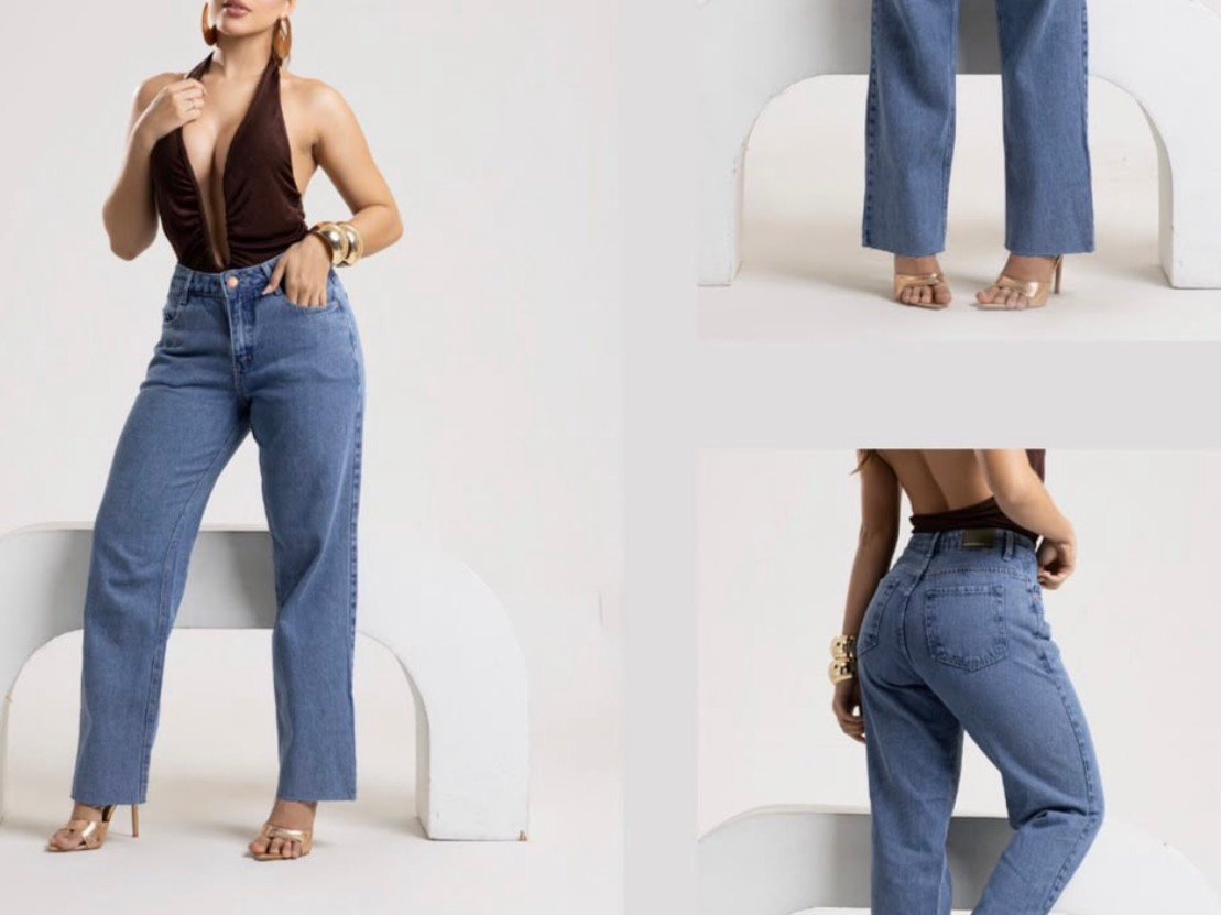 Jeans reta lavagem média